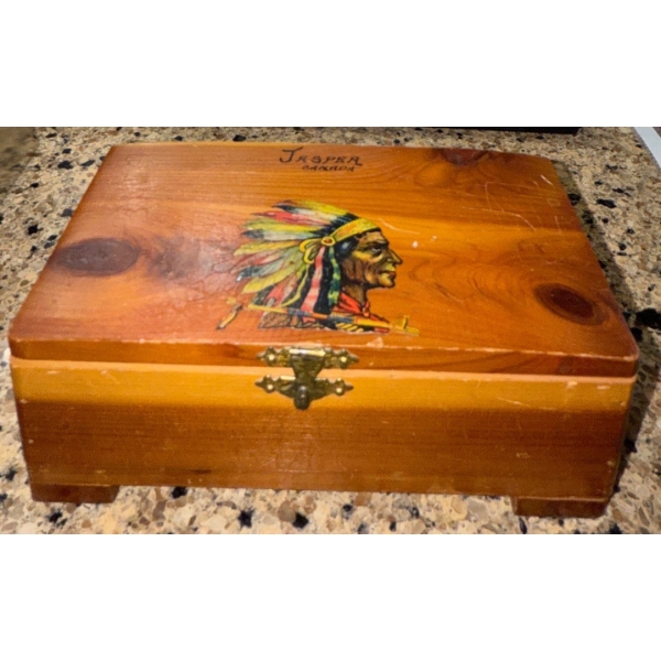 Hand Carved Indigenous Wood Box Full Of Vintage Canadian Coinage 