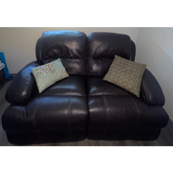 Two Seater Leon's Brown Leather Reclining Loveseat w/Cushions 67"w x 44"d x 37"tall