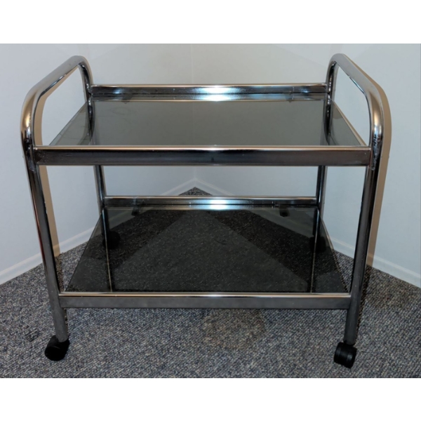 Charming Italian Cesare Lacca Bar Trolley - Chrome & Smoked Glass - Art Deco - 25"Tall 