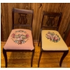 Image 1 : Two Antique Wooden & Embroidered Dining Chairs  18" x 18" x32"tall