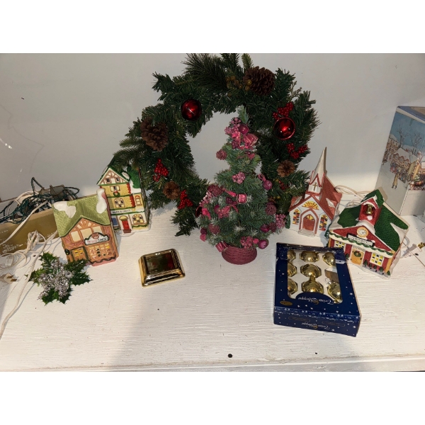 Light Up Christmas Village With Wreath and Mini Tree