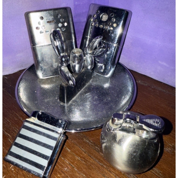 Vintage Collection Of Chrome Ashtray, Pocket Warmers, & Two Refillable Lighters