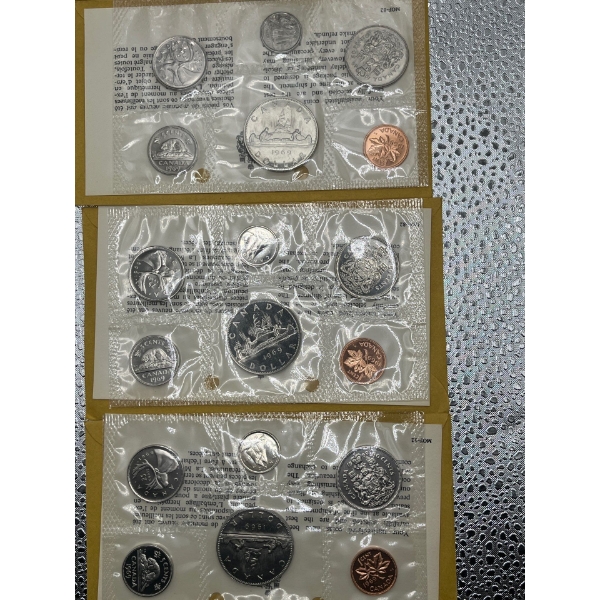 Three 1969 Canadian Uncirculated Coin Sets 