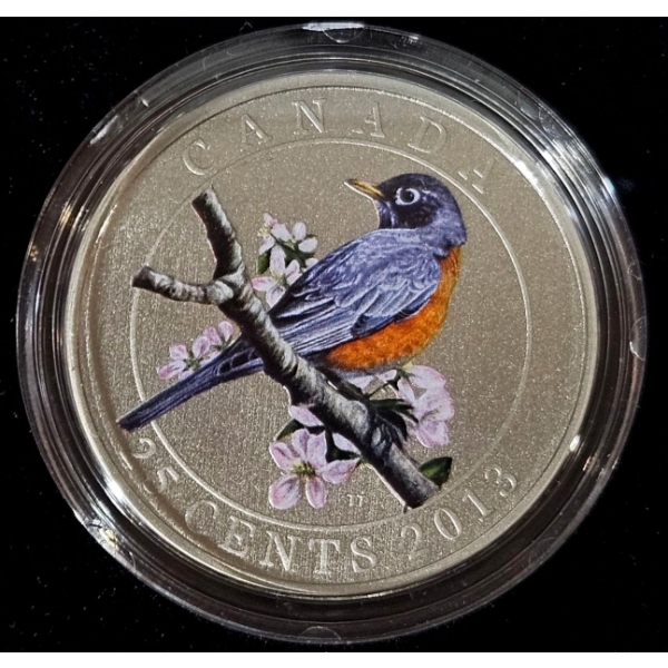 2013 25¢ Birds of Canada: American Robin - Coloured Coin 