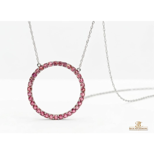  10K Pink Sapphire Open Circle Necklace, 2.49G