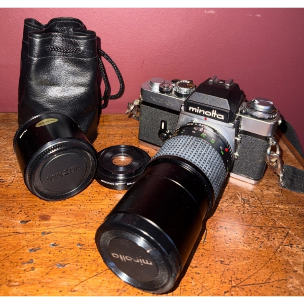 Vintage MINOLTA Film Camera 819415 w/ Lens Accessory & More 
