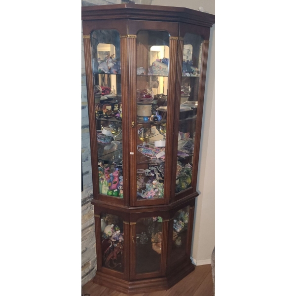 Corner Display Case with Mirrored Back and Glass Shelves 34 W, 20 D, 72 T