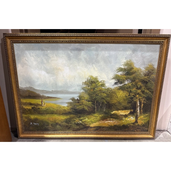 K.Yeung's Oil Painting Picturesque Mountain Landscape-Oil On Canvas Romanticism 39x29"t