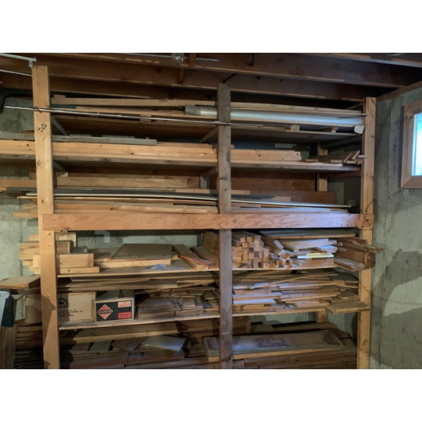 HUGE lot of Lumber, shelf not included. Buyer Responsible for Removing Items.