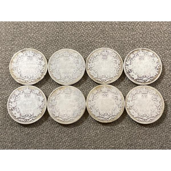 8 Canadian 25-Cent Coins Featuring King George V