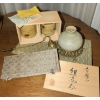 Image 2 : Traditional Japanese Ceramicware - Saki Or Tea Set w/ Footed Brass Trivet & Brass Scripture Plates 