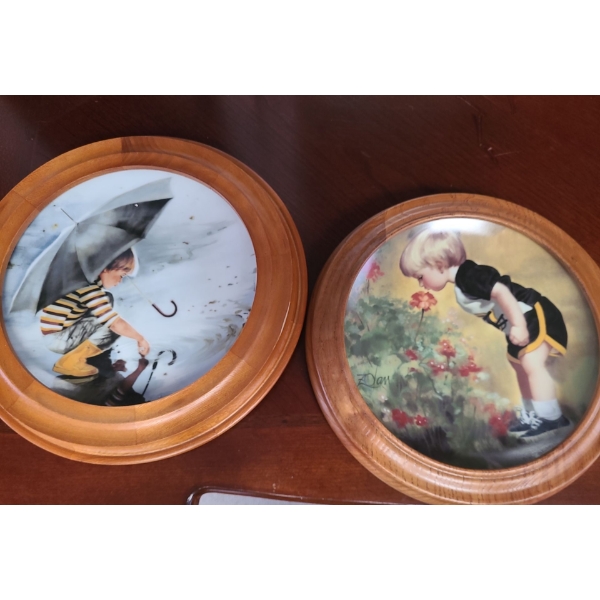 Donald Zolan Numbered Plates Framed in Wood  (Pictures Show 's) 10 Diameter 