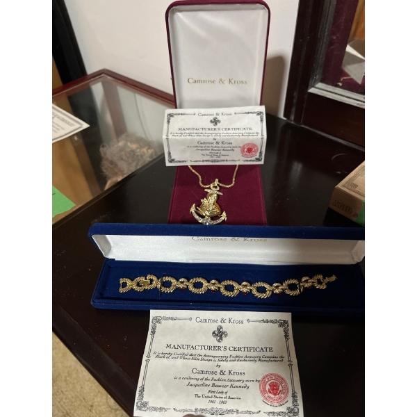 Camrose and Kross Bracelet and Necklace, Attached With the Manufacture Certificate Is A Rendering of