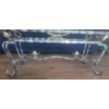 Image 5 : Half Moon Glass Console Table 50w x 19d x 29tall &  Matching Glass Coffee Table 48w x 24d x 17tall