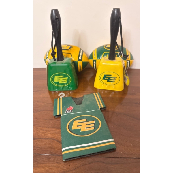Bundle of Edmonton Eskimo Sports Memoribilia- Mini Balls, Cow Bells & More