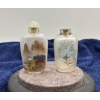 Hand Painted Bird and Mountain Scene Glass Snuff Bottles with Spoons 3H
