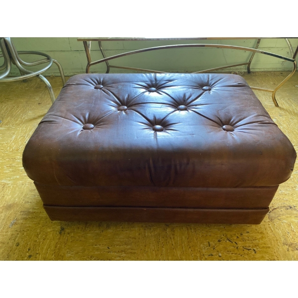 Leather Ottoman width 21" Length 28" Hight 15" (has some holes)