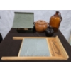 Image 1 : Economy Canadian Woodenware Co. Wash Board, 2 Brown Glass Jugs, Lidded Crock + Bird House