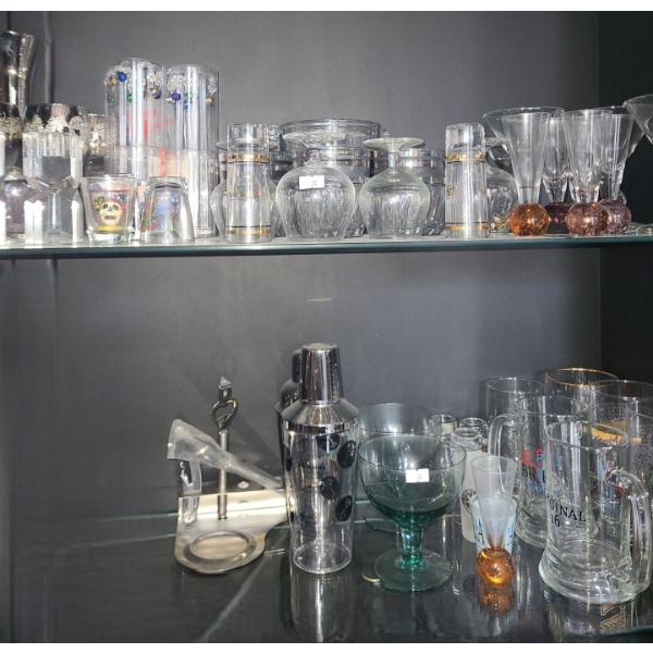Assorted Barware Including: Glasses, Martini Shaker, Bottle Opener and More!