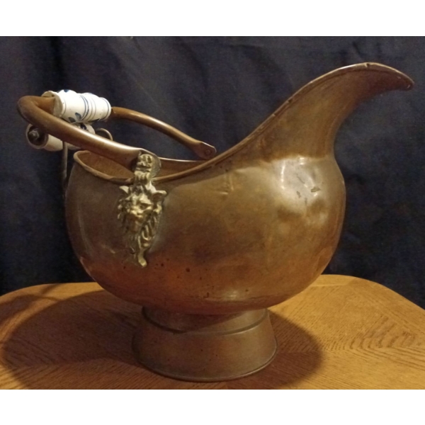 Large Copper Coal Scuttle w/ Porcelain Handle 