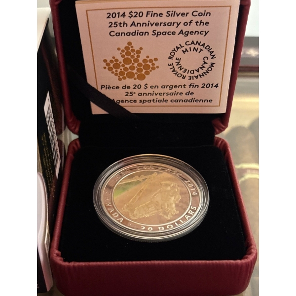 2014 $20 The Canadian Space Agency, 25th Anniversary - Pure Silver Coin