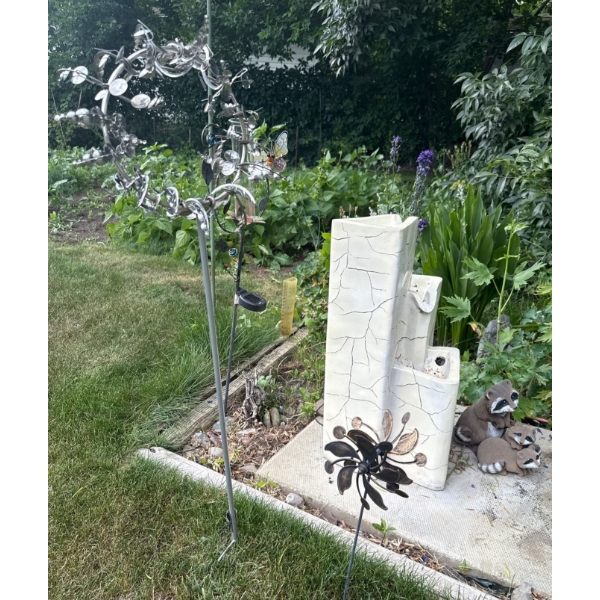 Garden Essentials - Pedestal Fountain 24T  Resin Racoons Windmill & More