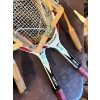 Image 4 : Two vintage tennis rackets Four badminton rackets & two Antique hockey gloves 
