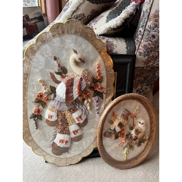 2 vintage piece of Capiz Asian inspired Shell Art very nicely made sealed in plastic wrap for protec