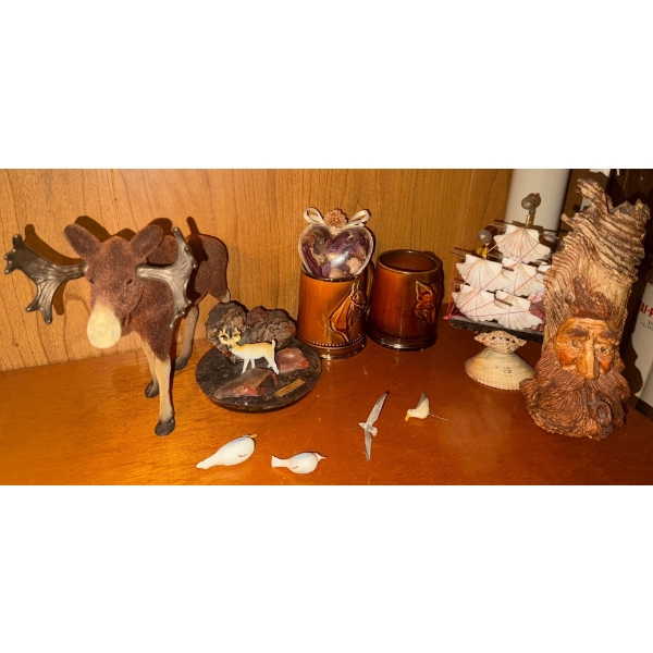 Vintage Shelf Decor - Sea Shell Ship Tree Trunk Man Coffee Mugs & More