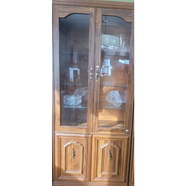 Lovely Vintage Wooden Cabinet w/ Glass Shelving (30W, 16D, 78T) Not Including Contents 