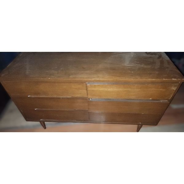 Vintage Wooden 6 Drawer Long Dresser 52 W, 18 D, 30 T