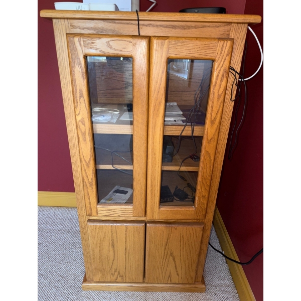 Glass Doored & Wooden Storage /Stereo Cabinet  28x21x49"tall