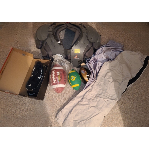 Vintage Riddell Size Large Football Pads, Nike Size 12 Cleats, Footballs, Pants XL 