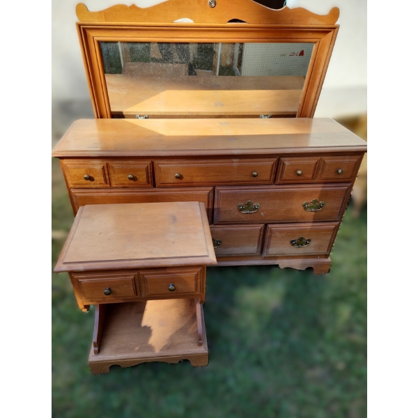 Roxton Dresser 57 W, 19 D, 31 T w/ Mirror 48 X 39 and Nightstand 21 W, 15.5 D, 25 T