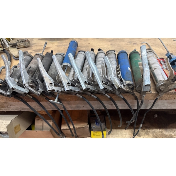 Collection Of Several Grease Guns For Machine Lubrication-Manual Hand-Powered Lever