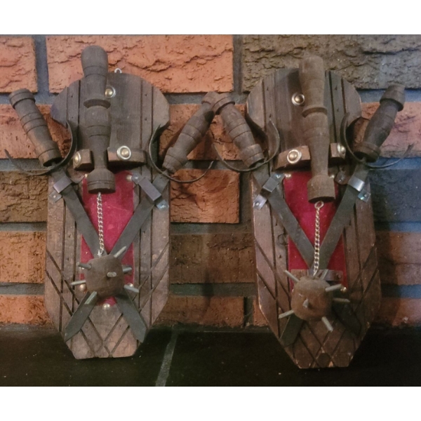 2 Small Medieval Decorative Metal Blades + Morning Star Weapon on Plaque -  12T Each