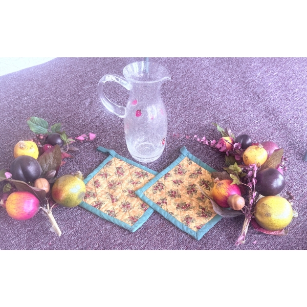 Decorative Lot Including Ceramic Birds, Wicker Wreath, and Glass Pitcher