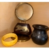 Stone Carved Vase 3T w/ Magnifying Device & Butterscotch Carved Bangle Bracelet