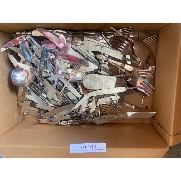 Large Box of Stainless & Electroplate Cutlery (some pieces are disassembles)