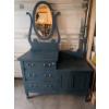 Image 1 : Painted Wood Dresser with Oval Mirror and Brass Handles