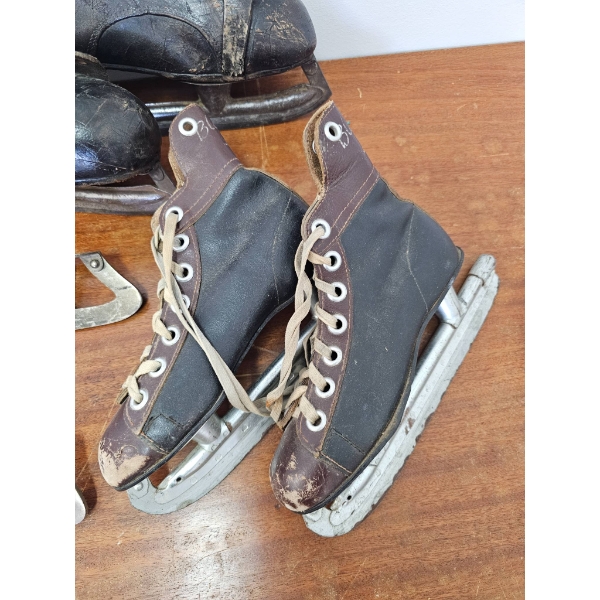 Antique Leather Ice Skates With Metal Blades