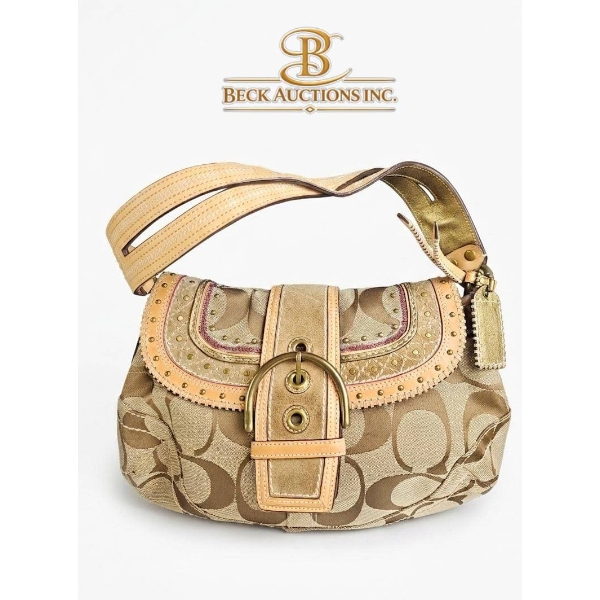 Coach Signature Canvas and Leather Buckle Hobo Bag