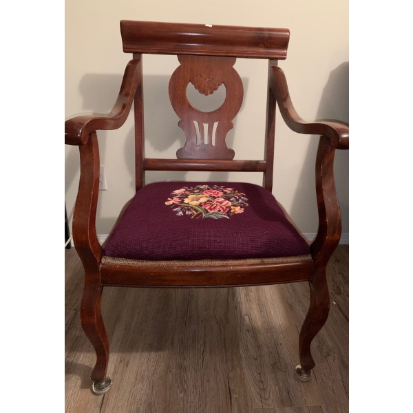 Wooden Chair w/ Lovely Floral Fabric Pattern - 24W, 23D, 37T