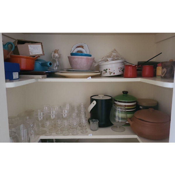Miscellaneous Kitchen Items Including Pots, Glasses, Storage Jars