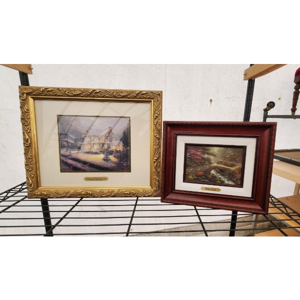 2 Framed Thomas Kinkade Prints - "Bridge of Faith" " Victorian Christmas III"