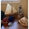 Image 1 : Nautical Themed Decor Incl. Sailboat, Lighthouse, Shells, Glassware 