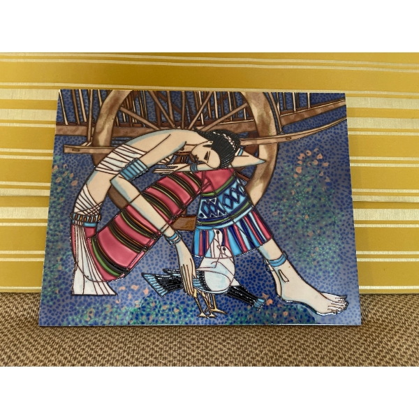 VTG Art Deco Wall Tile  Woman With Birds/Asian Wall Tile/Chinese Artist Ting Shao Kuang Inspired