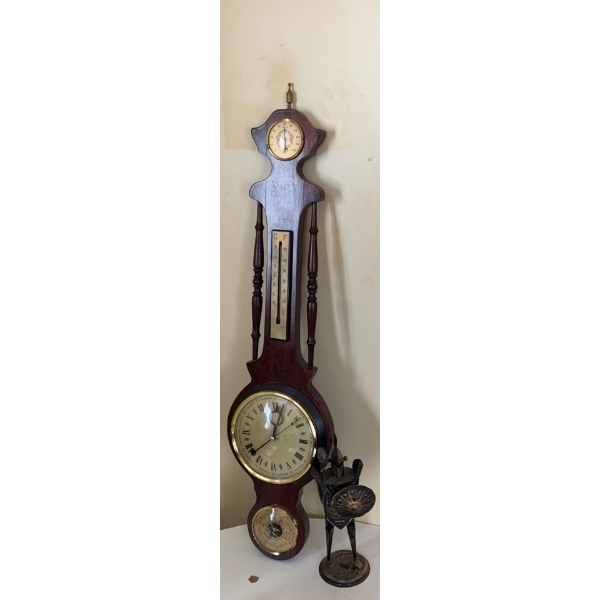 Clock/Thermastat/Barometer w/ Bronze Knight Figurine 11T