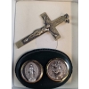 Image 1 : Religious Metal Crucifix and Two Saint Medallions with Case