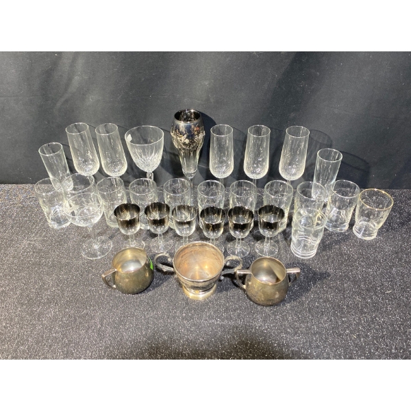 Crystal Stemware and Silver Plated Goblets